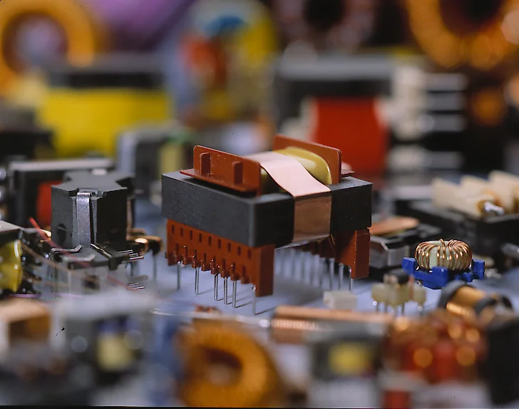 Detail von ICE-Bauteilen auf einer Elektronikplatine